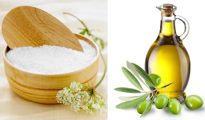 Tẩy tế bào chết cho tóc với dầu oliu và muối